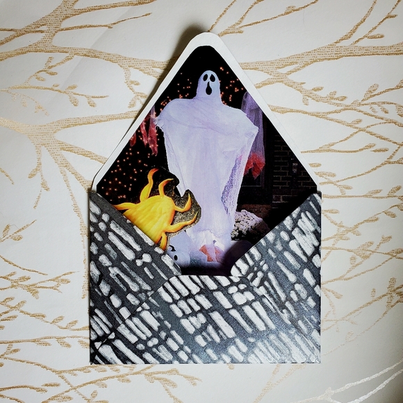 🎃 HAND CRAFTED wallpaper Halloween envelopes black orange set of 3 - Picture 5 of 8